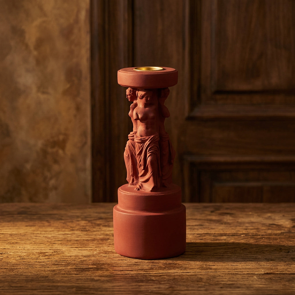 Burgundy red goddess statue candlestick, 10.2 inches tall