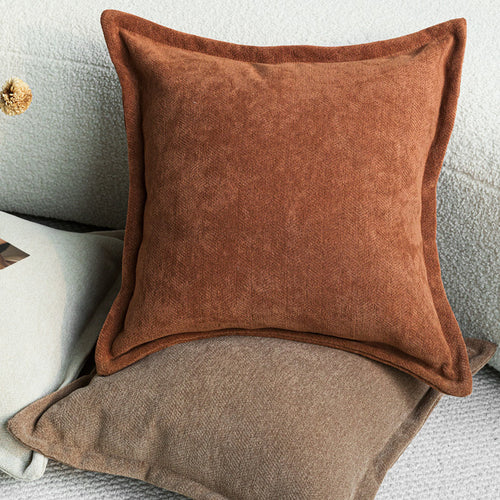 Soft chenille pillow cover with wide flanged edge